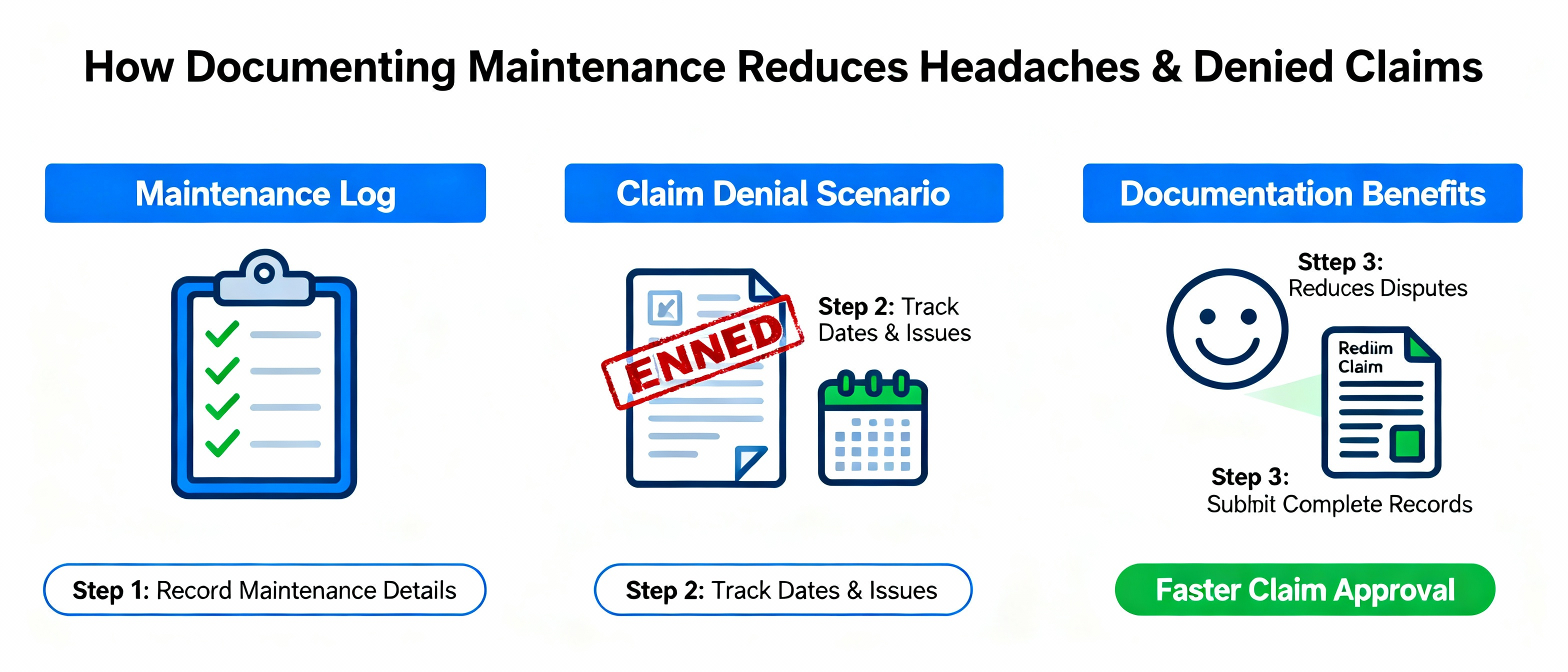 Extended warranty maintenance records documentation showing service receipts and digital storage for claim verification