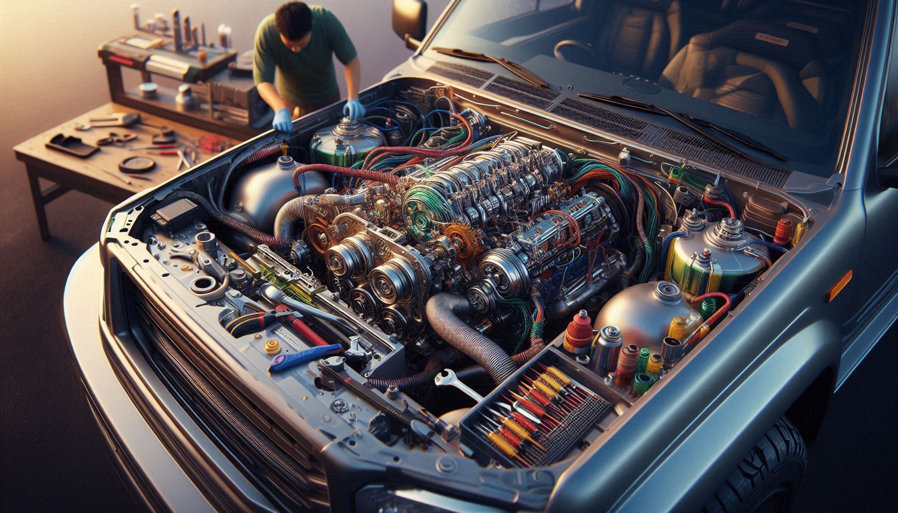 Mechanic examining used car engine for extended warranty coverage evaluation
