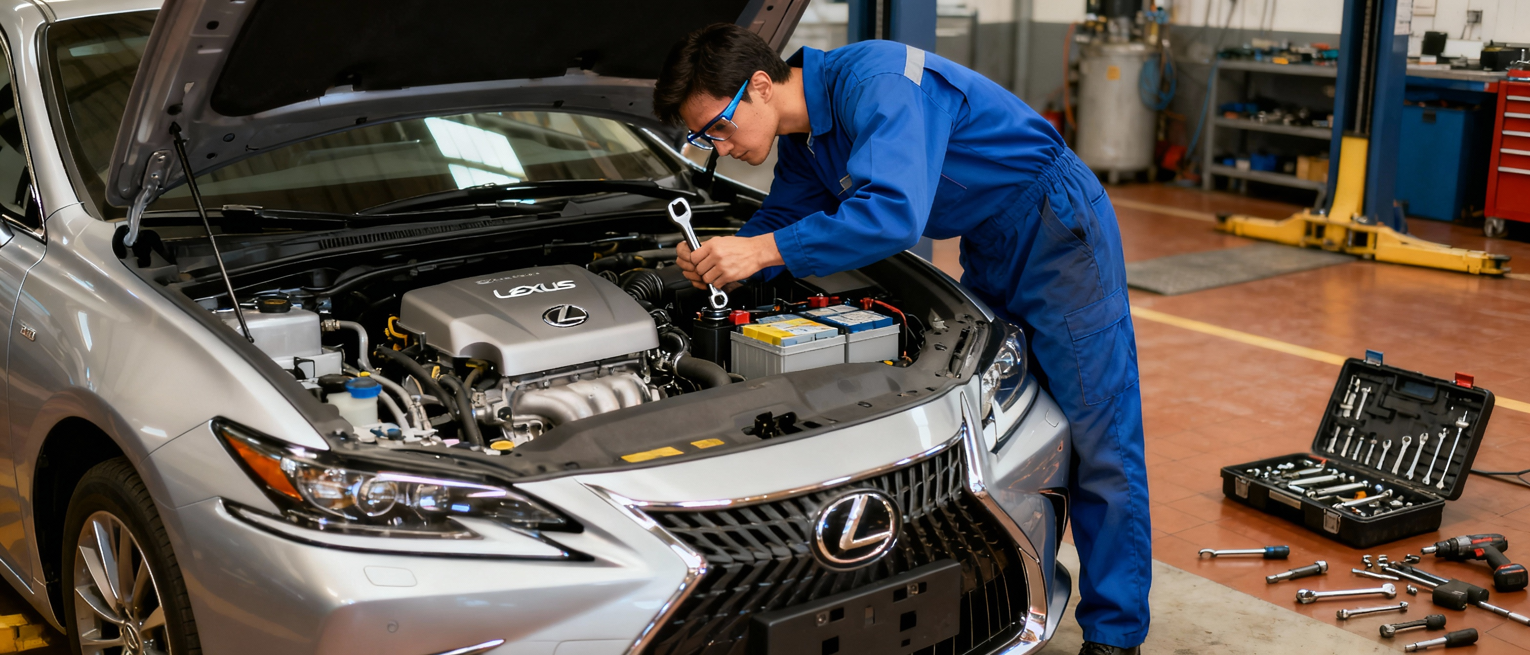 Mechanic repairing Lexus hybrid system covered when you buy extended warranty used Lexus