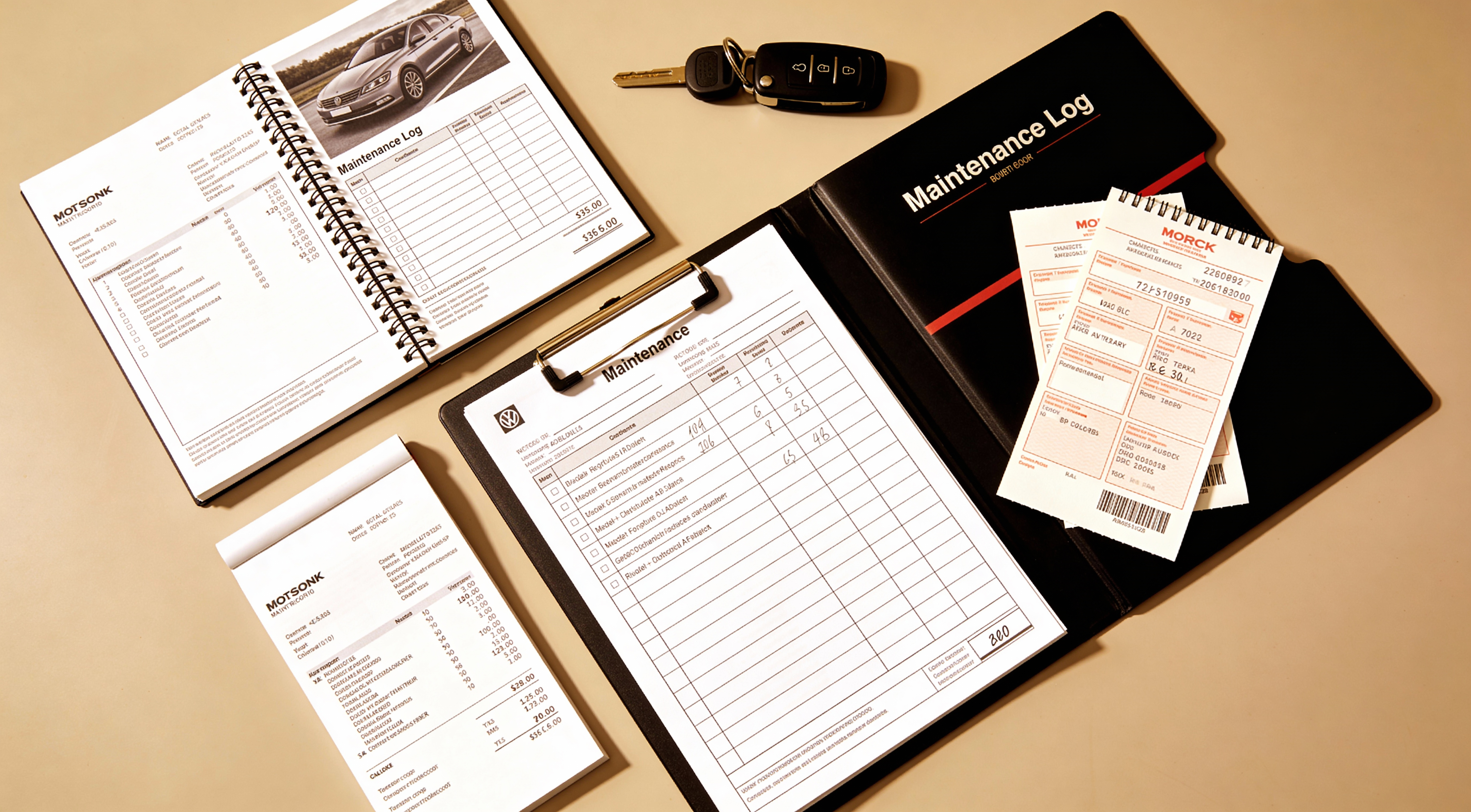 Organized vehicle maintenance records and receipts essential for warranty claim protection
